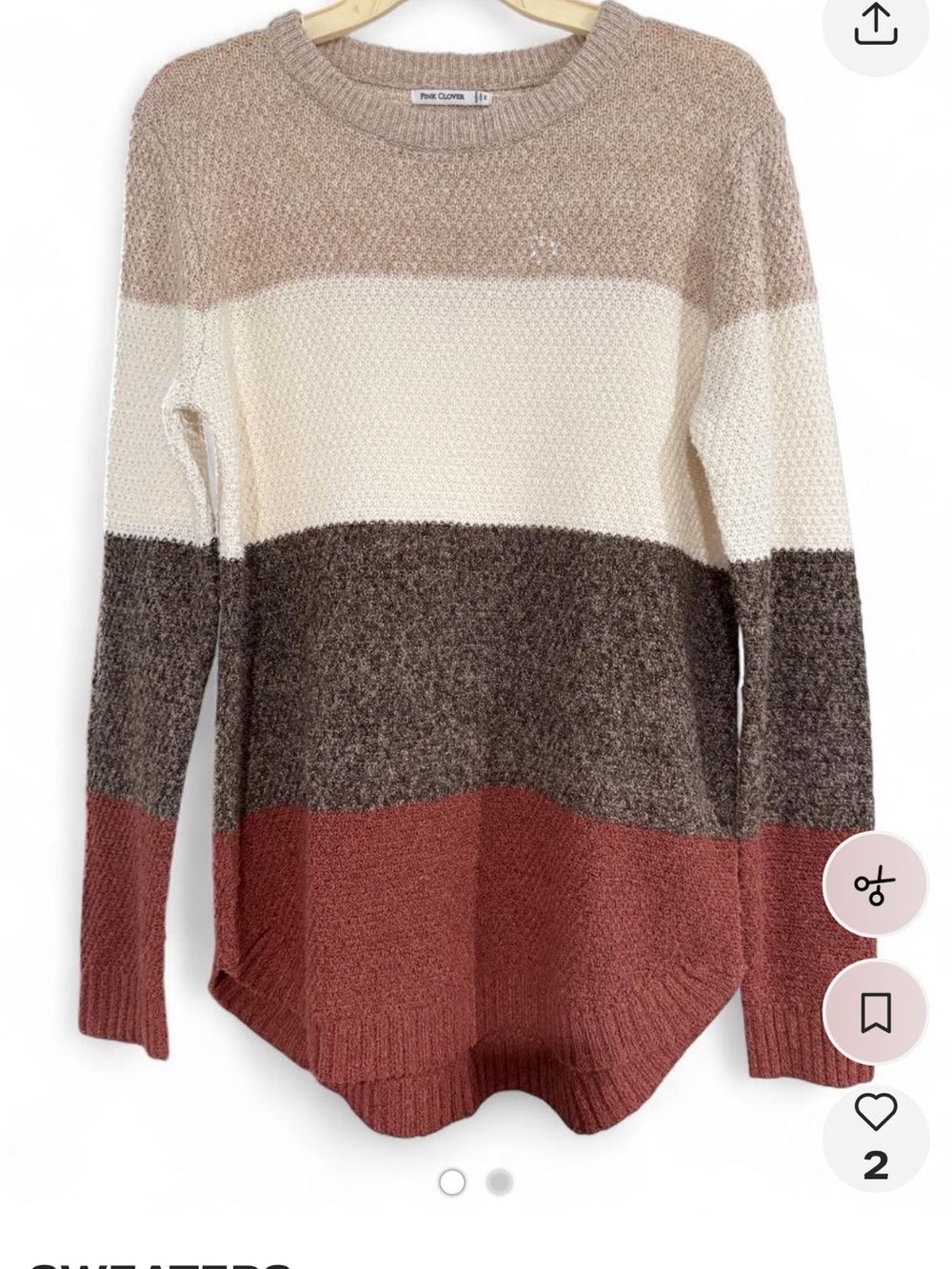 Pink Clover Striped Crewneck Sweater in Cream, Brown & Rust